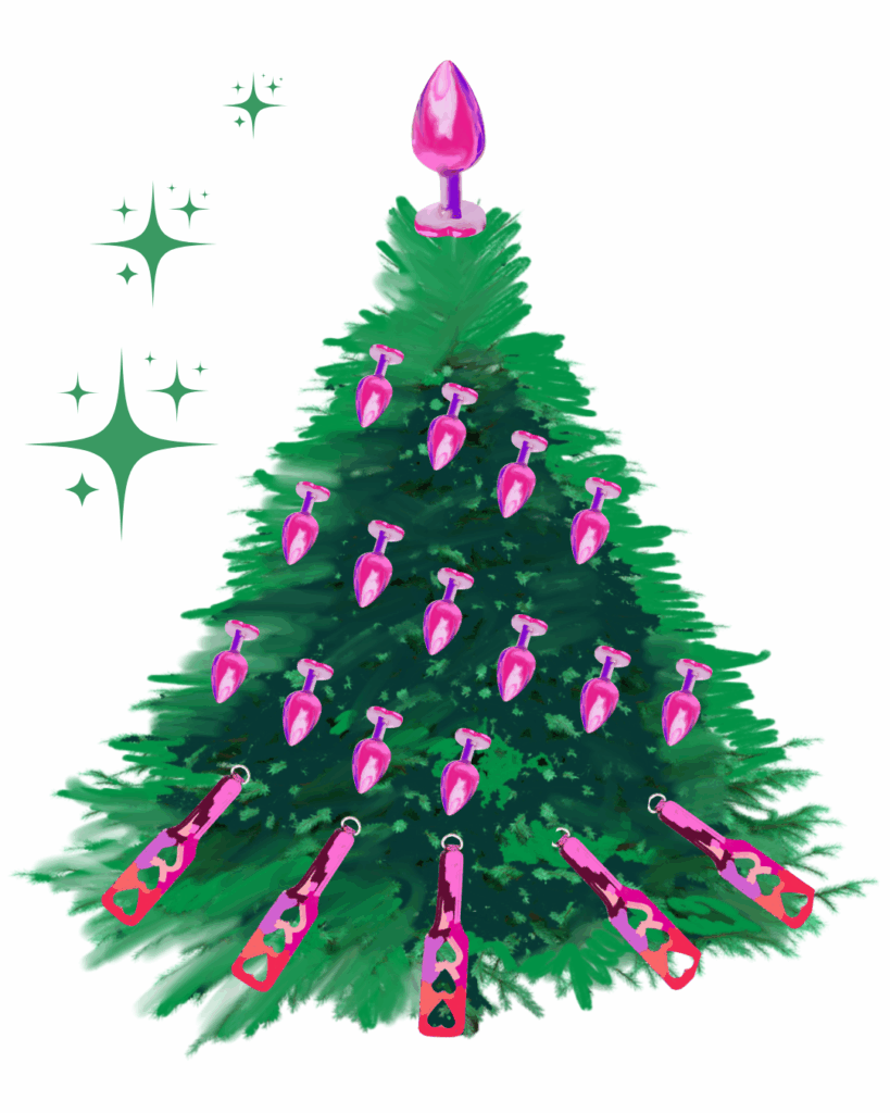Christmas tree drawing with butt plug and paddle decorations